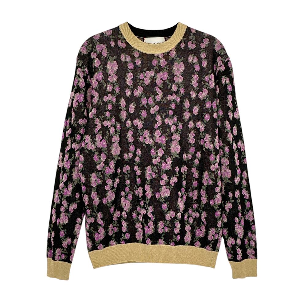 GUCCI Shiny Viscose Jacquard Floral Sweater S